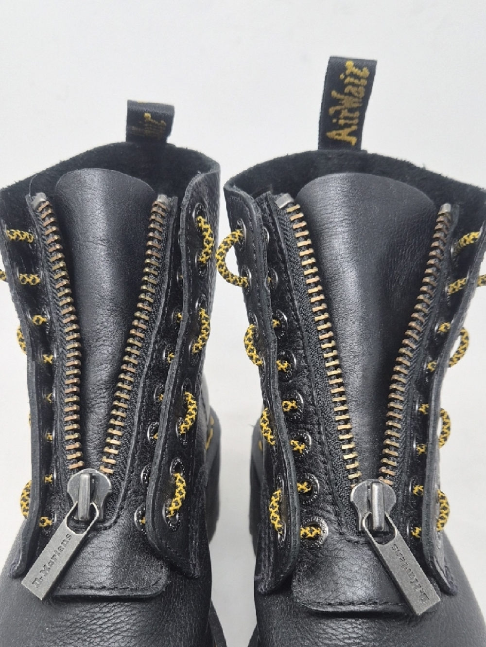 Dr. Martens Black Platform Zip-Up Boots with Yellow Stitching - Picture 8 of 12